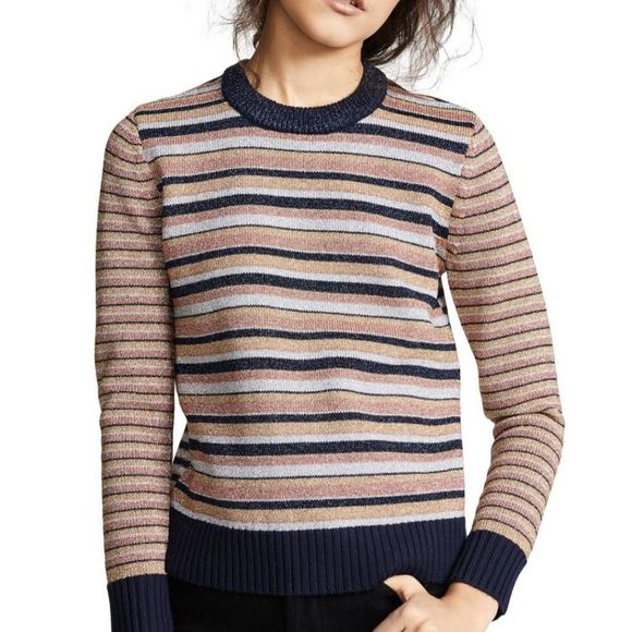 TORY BURCH metallic stripe sweater Sweatshirt size small - Picture 3 of 10